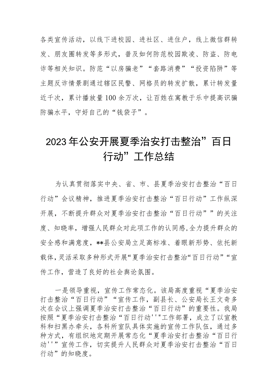 公安夏季治安打击整治“百日行动”工作总结七篇.docx_第3页