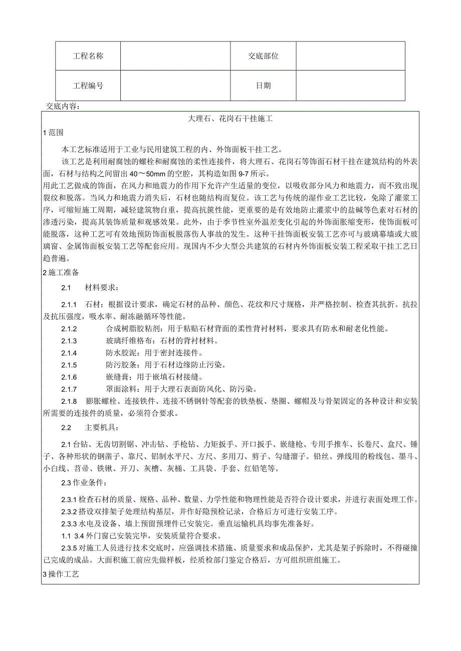 大理石、花岗石干挂施工工艺技术交底.docx_第1页