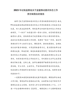 2023年纪检监察组关于监督推动意识形态工作责任制落实的报告.docx