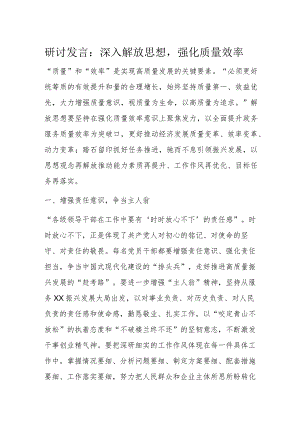 研讨发言：深入解放思想强化质量效率.docx