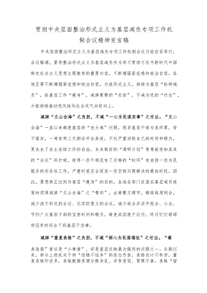 贯彻中央层面整治形式主义为基层减负专项工作机制会议精神发言稿.docx