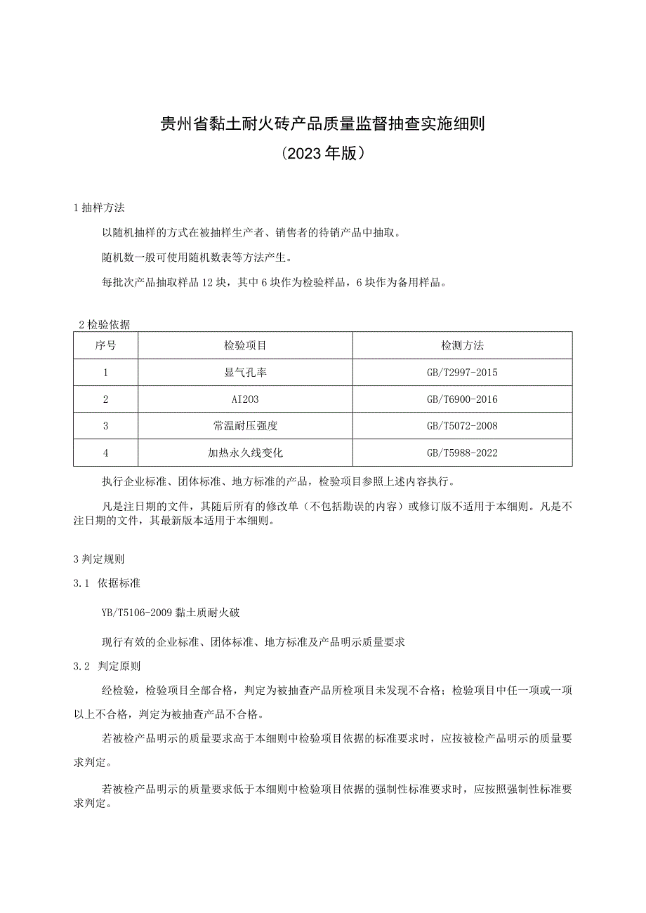 贵州省黏土耐火砖产品质量监督抽查实施细则（2023年版）.docx_第1页