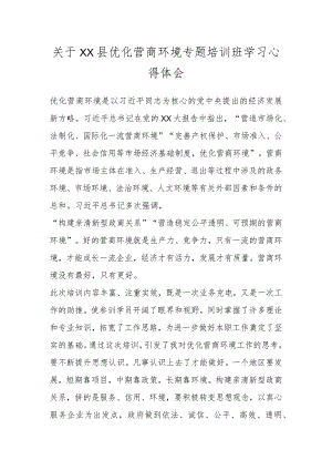 关于XX县优化营商环境专题培训班学习心得体会.docx