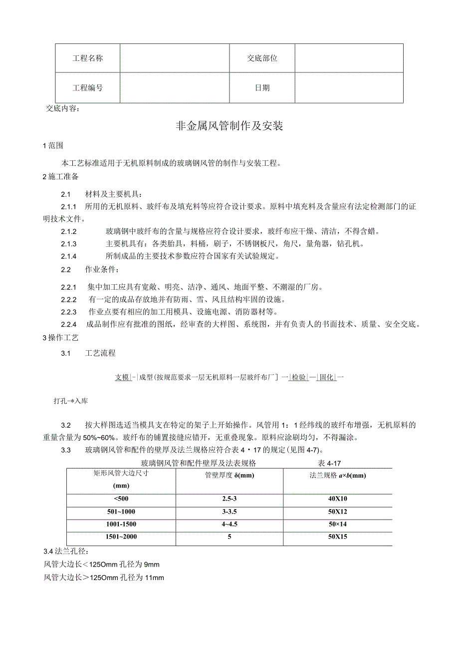 非金属风管制作及安装工艺技术交底.docx_第1页