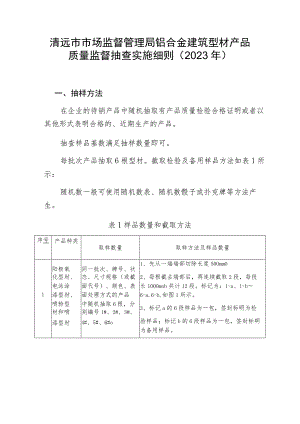 清远市市场监督管理局铝合金建筑型材产品质量监督抽查实施细则2023年.docx