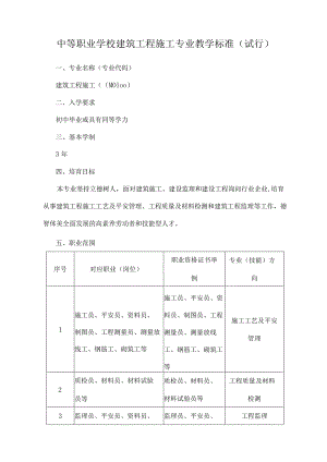 中等职业学校建筑工程施工专业教学标准.docx