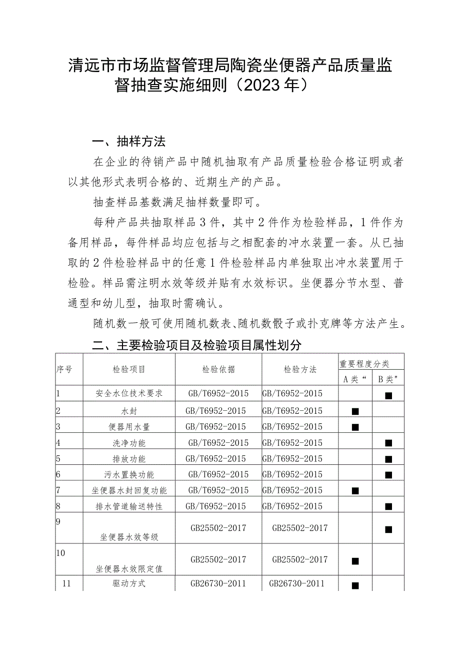 清远市市场监督管理局陶瓷坐便器产品质量监督抽查实施细则2023年.docx_第1页