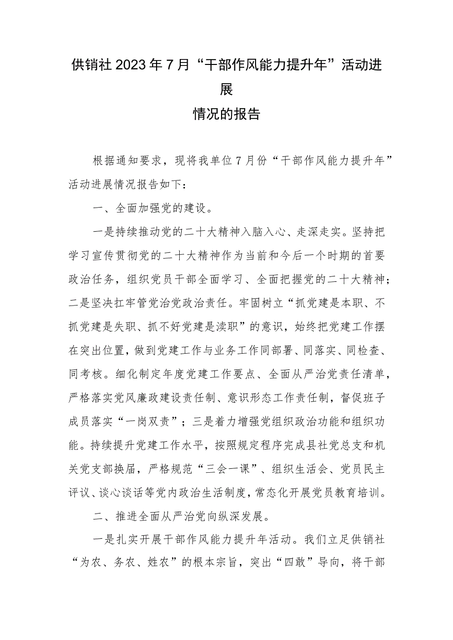 县供销社2023年7月“干部作风能力提升年”活动进展情况的报告和2023年上半年工作总结及下半年工作计划.docx_第2页