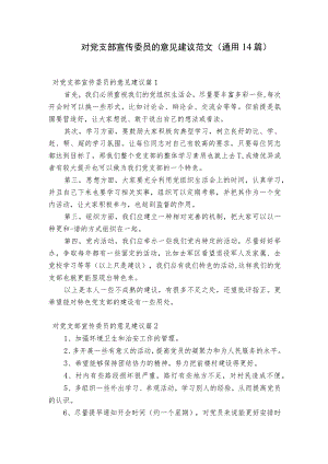 对党支部宣传委员的意见建议范文(通用14篇).docx