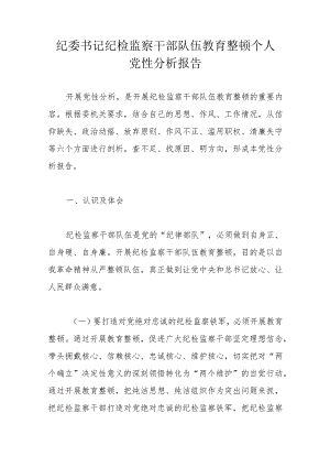 纪委书记纪检监察干部队伍教育整顿个人党性分析报告.docx