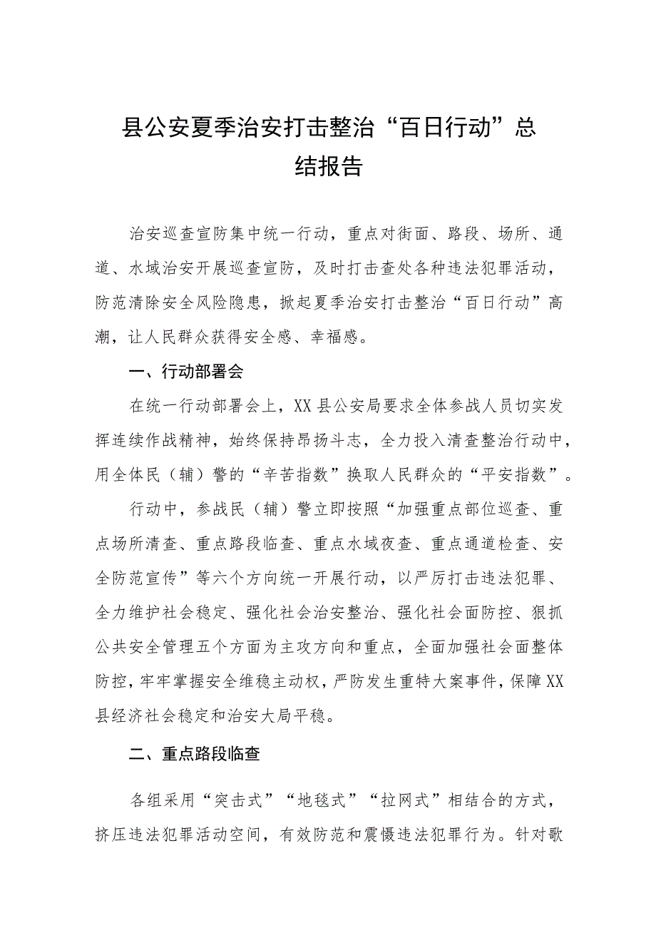 公安推进夏季治安打击整治“百日行动”总结7篇.docx_第1页