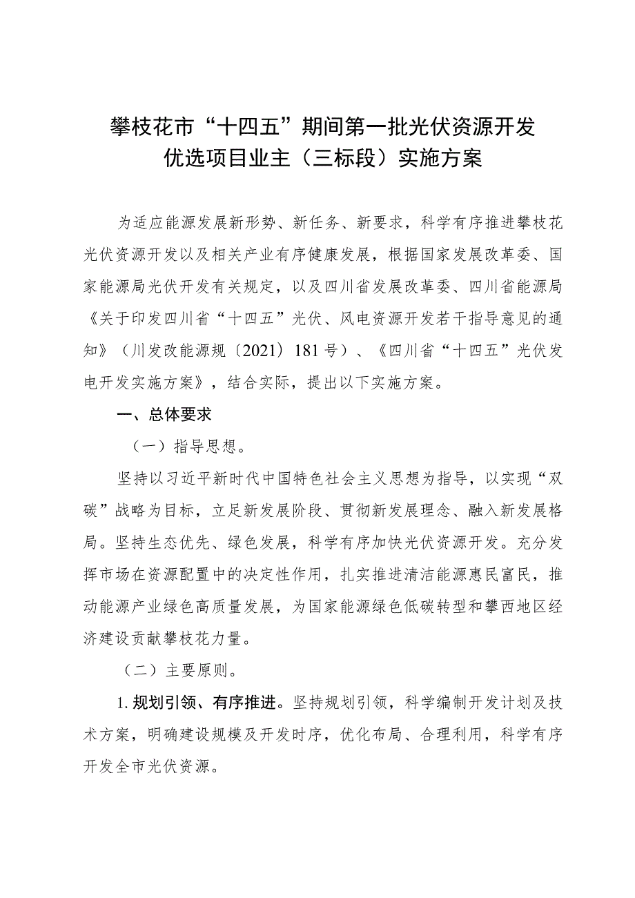 攀枝花市“十四五”期间第一批光伏资源开发优选项目业主三标段实施方案.docx_第1页