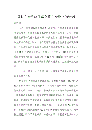 县长在全县电子政务推广会议上的讲话.docx