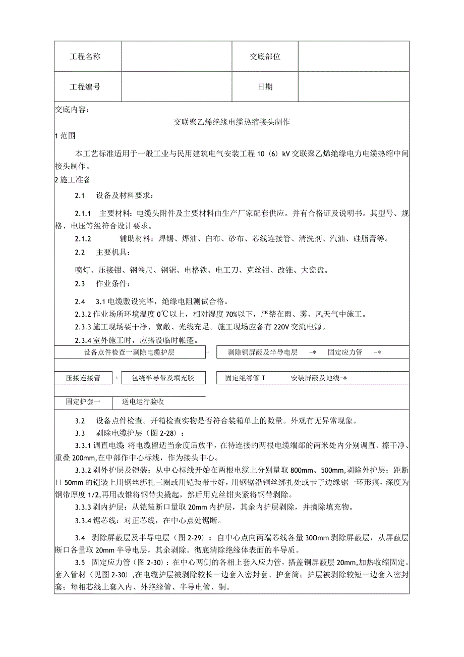 交联聚乙烯绝缘电缆热缩接头制作工艺技术交底.docx_第1页