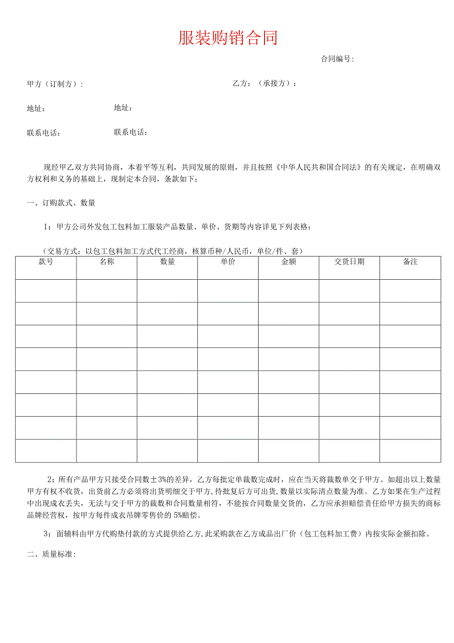 服装购销合同模板.docx_第1页