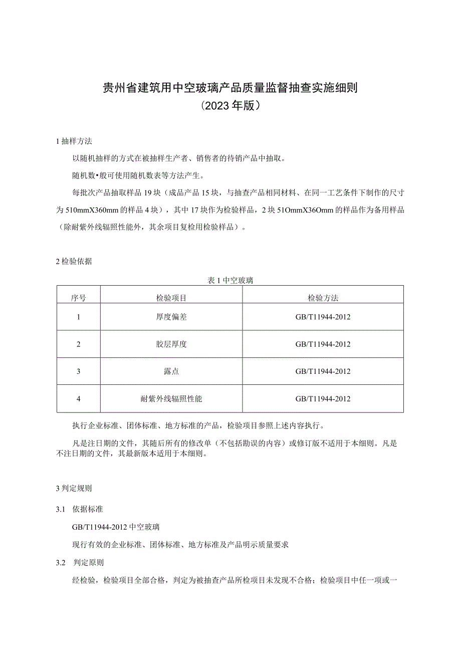 贵州省建筑用中空玻璃产品质量监督抽查实施细则（2023年版）.docx_第1页