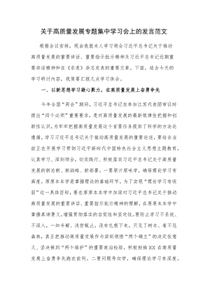 关于高质量发展专题集中学习会上的发言范文.docx