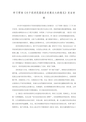 2023年学习贯彻《关于促进民营经济发展壮大的意见》发言材料.docx