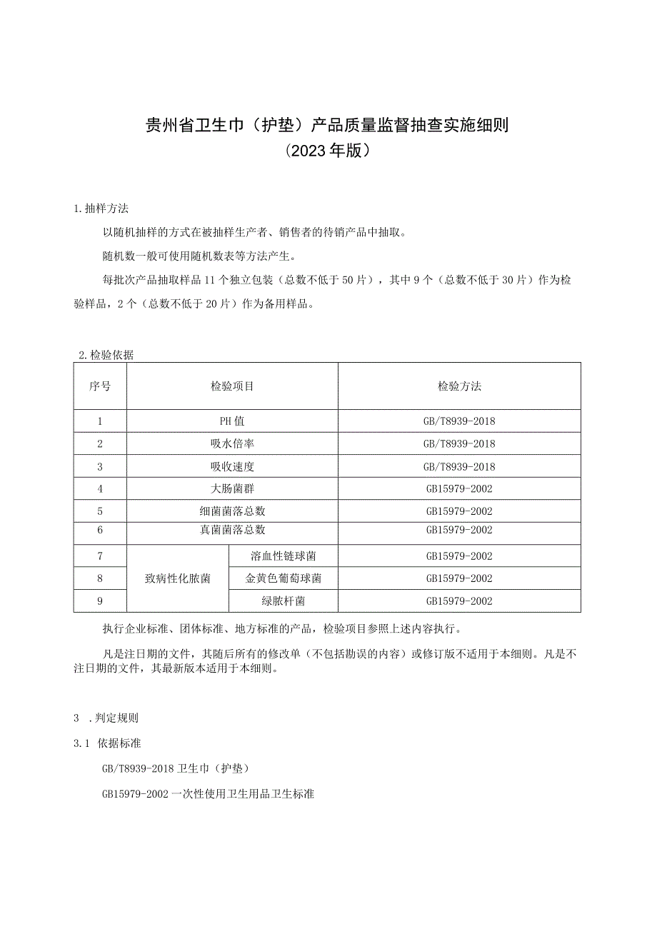 贵州省卫生巾（护垫）产品质量监督抽查实施细则（2023年版）.docx_第1页