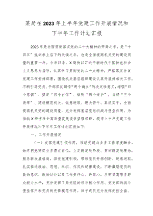 某局在2023年上半年党建工作开展情况和下半年工作计划汇报.docx