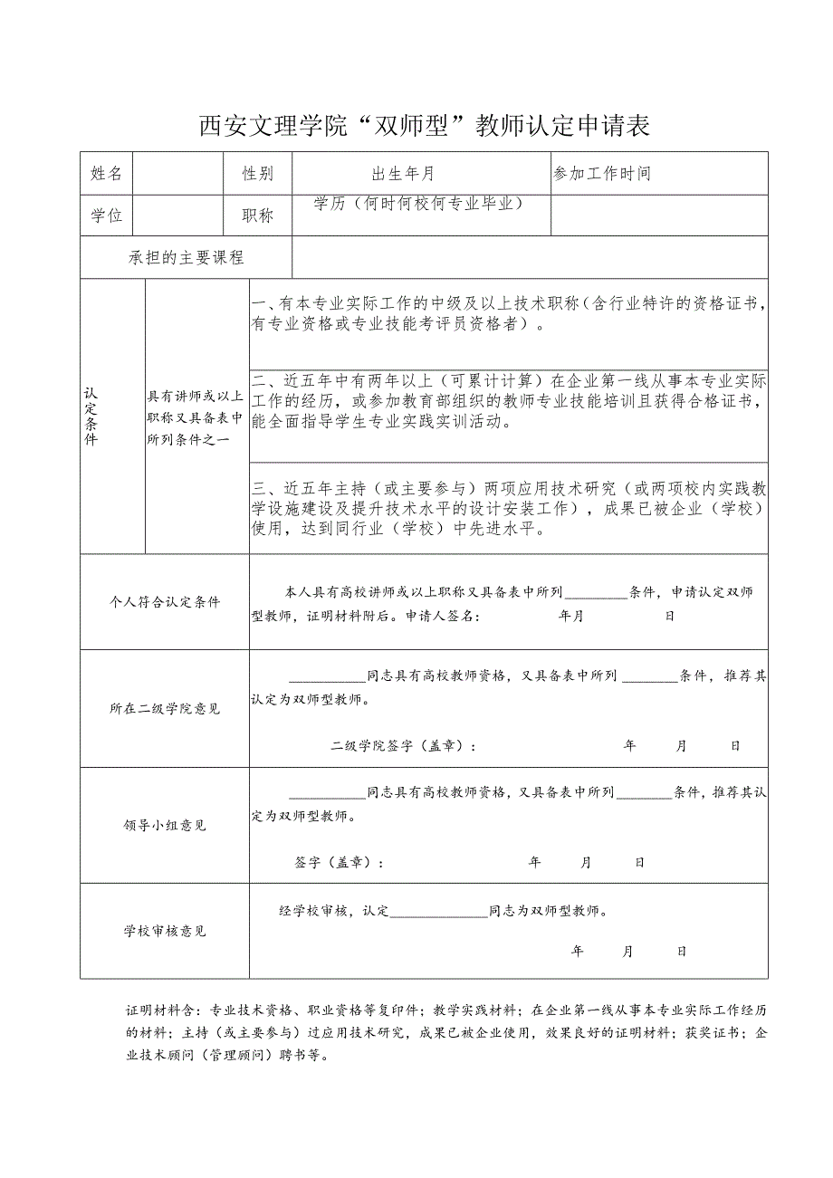 西安文理学院“双师型”教师认定申请表.docx_第1页