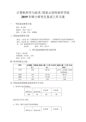 计算机科学与技术国家示范性软件学院2019年硕士研究生复试工作方案.docx