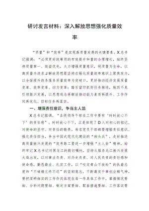 研讨发言材料：深入解放思想 强化质量效率.docx