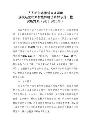 齐齐哈尔市推进大垄适度规模经营壮大村集体经济百村示范工程实施方案2023-2025年.docx