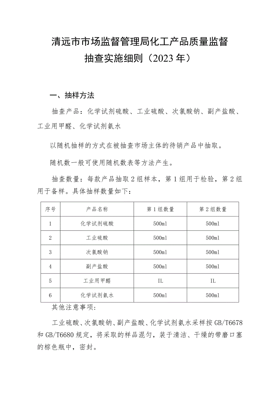 清远市市场监督管理局化工产品质量监督抽查实施细则2023年.docx_第1页