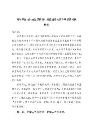 青年干部培训班党课讲稿：把担当作为青年干部的时代标签.docx