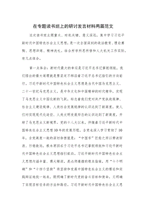 在专题读书班上的研讨发言材料两篇范文.docx