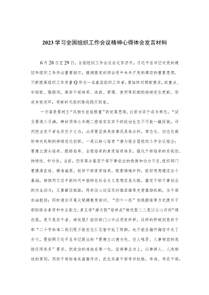 2023学习全国组织工作会议精神心得体会发言材料(精选八篇汇编).docx