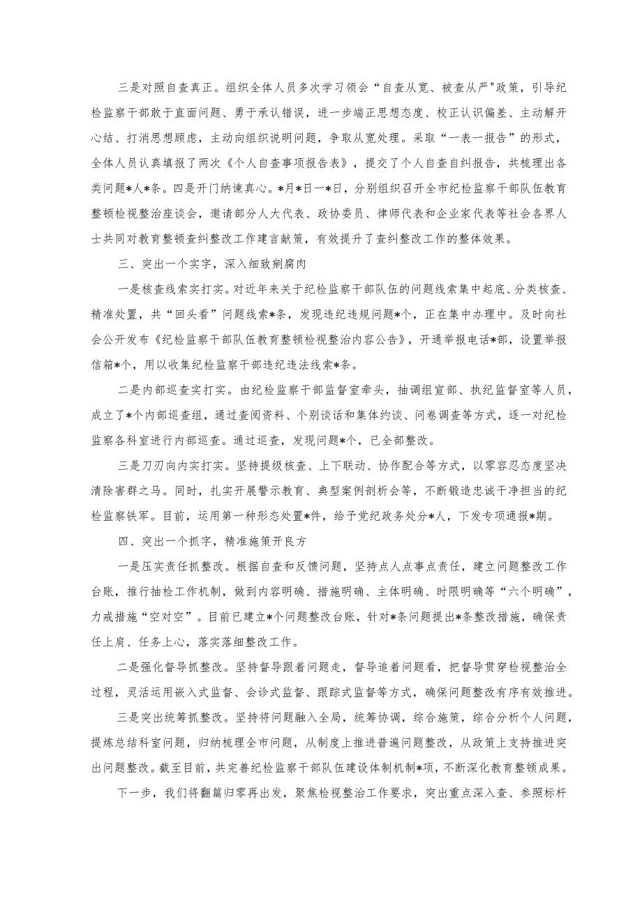 （2篇）2023年市纪委监委纪检监察干部队伍检视整改经验总结材料（附研讨发言材料）.docx_第2页