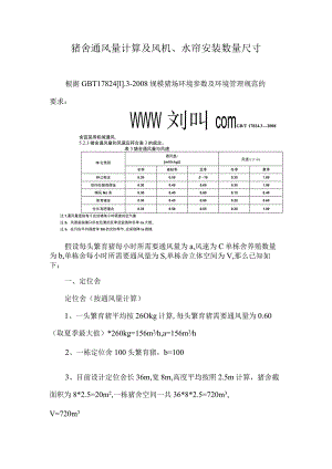 猪舍通风量计算及风机、水帘安装数量尺寸.docx