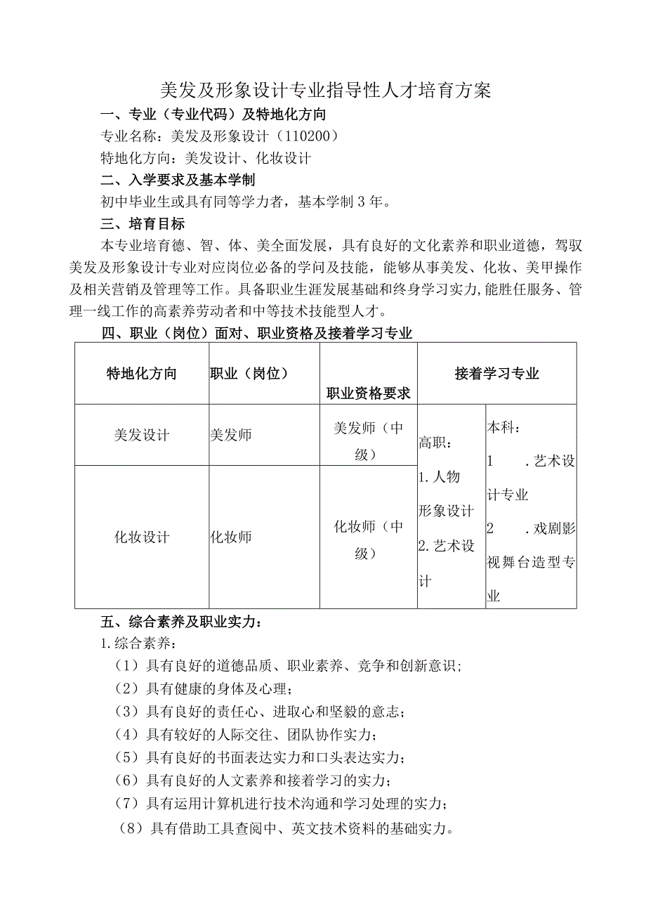 中等职业教育美发与形象设计专业指导性人才培养方案.docx_第1页