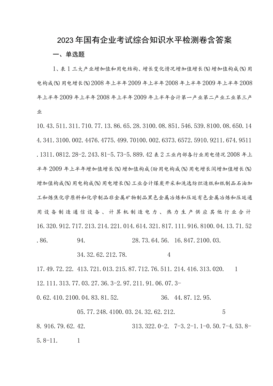 2023年国有企业考试综合知识水平检测卷含答案.docx_第1页