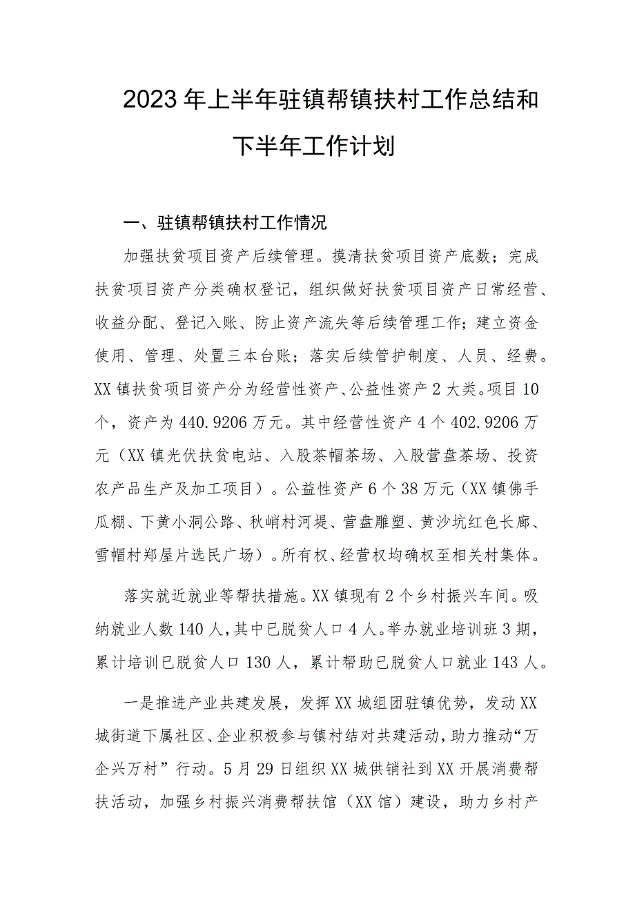 2023年上半年驻镇帮镇扶村工作总结和下半年工作计划.docx_第1页