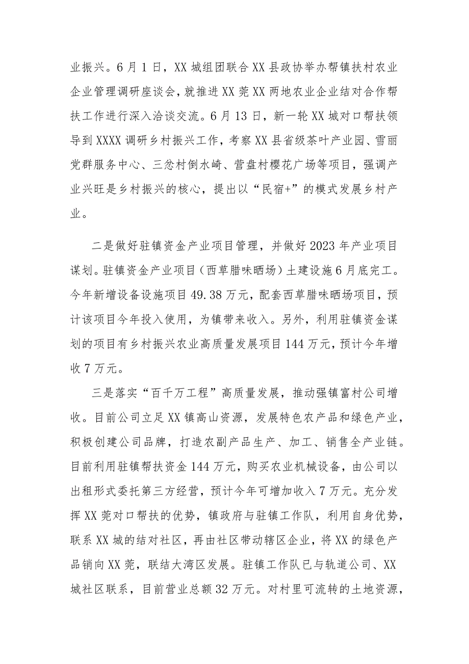 2023年上半年驻镇帮镇扶村工作总结和下半年工作计划.docx_第2页