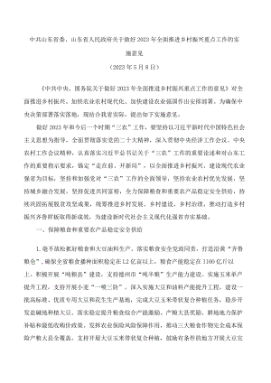 中共山东省委、山东省人民政府关于做好2023年全面推进乡村振兴重点工作的实施意见.docx