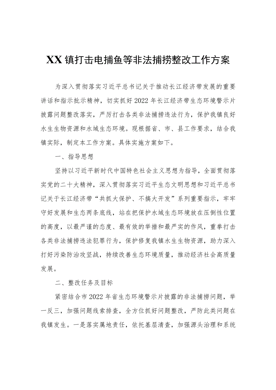 XX镇打击电捕鱼等非法捕捞整改工作方案.docx_第1页