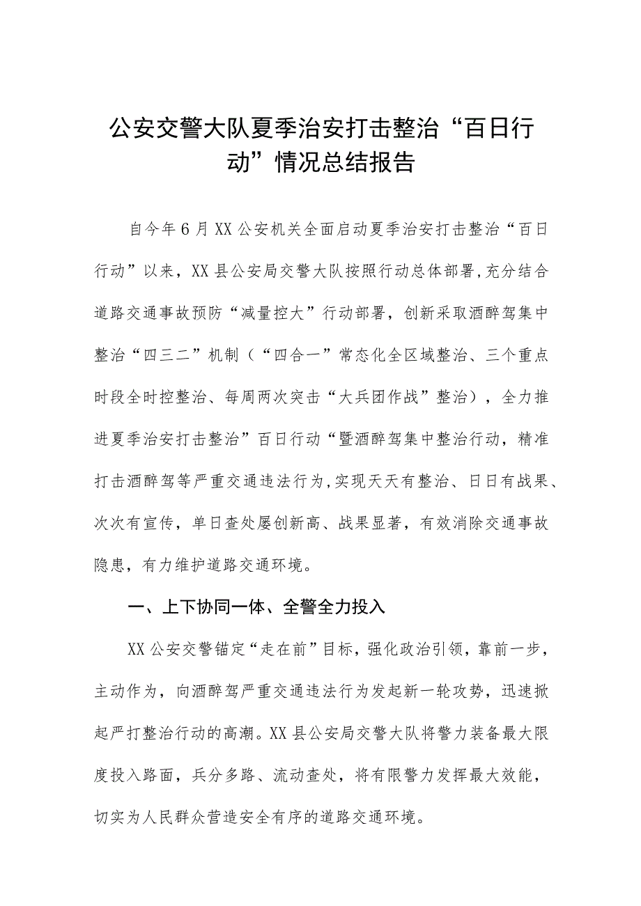 2023公安夏季治安打击整治“百日行动”进展情况汇报四篇.docx_第1页