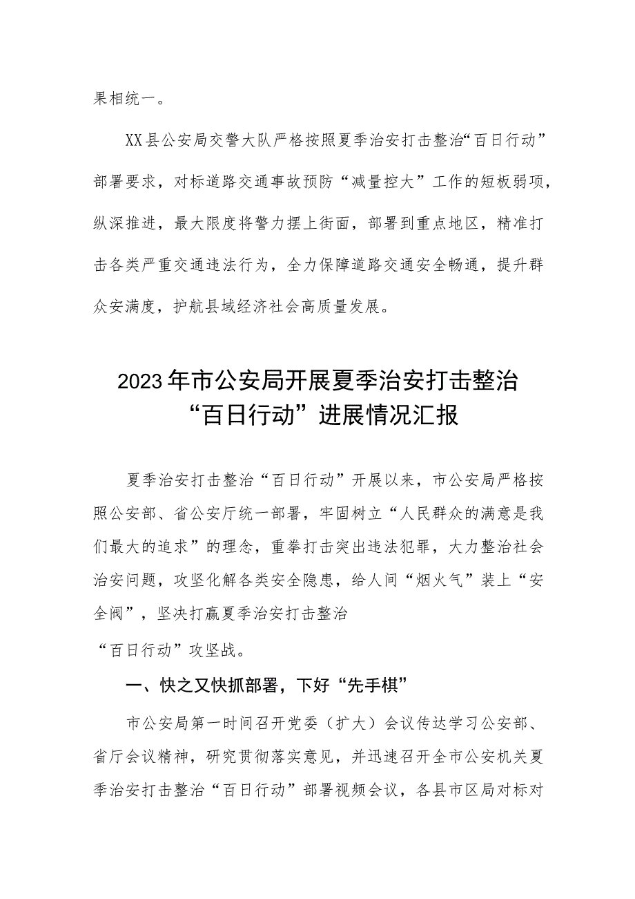 2023公安夏季治安打击整治“百日行动”进展情况汇报四篇.docx_第3页