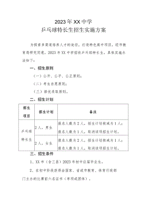 2023年XX中学乒乓球特长生招生实施方案.docx