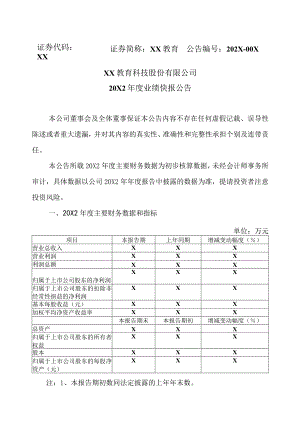 XX教育科技股份有限公司20X2年度业绩快报公告.docx