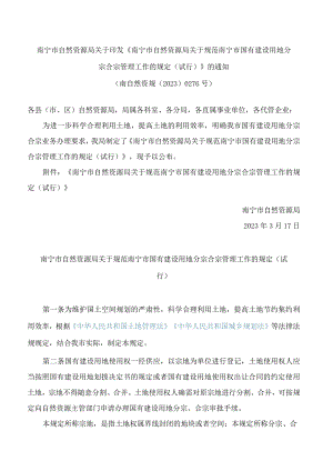 南宁市自然资源局关于印发《南宁市自然资源局关于规范南宁市国有建设用地分宗合宗管理工作的规定(试行)》的通知.docx