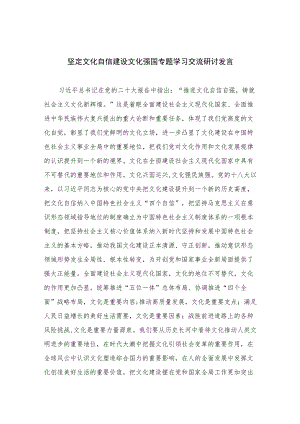 （6篇）2023坚定文化自信建设文化强国专题学习交流研讨发言范文.docx