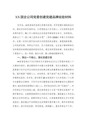 国企公司党委创建党建品牌经验材料.docx