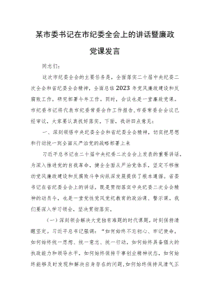 某市委书记在市纪委全会上的讲话暨廉政党课发言.docx