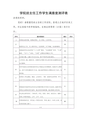 学院班主任工作学生满意度测评表.docx