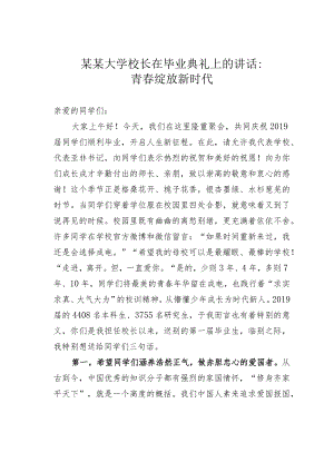 某某大学校长在毕业典礼上的讲话：青春绽放新时代.docx